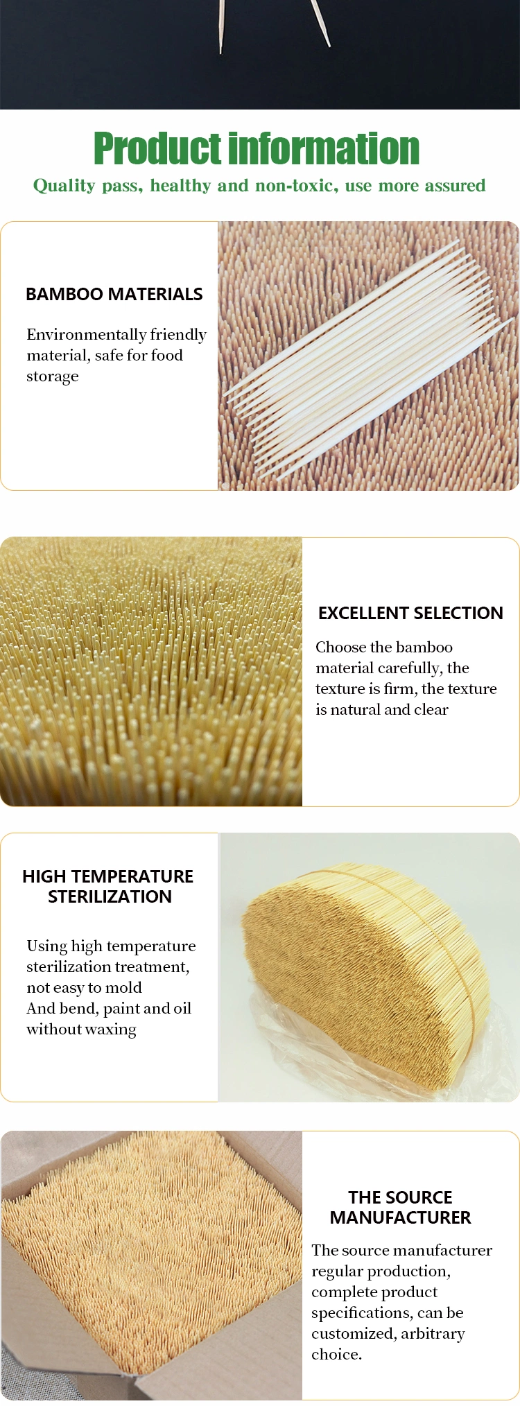 Toothpicks Custom Design Disposable Bamboo Tableware 65mm Length Bamboo Toothpicks for Dinner